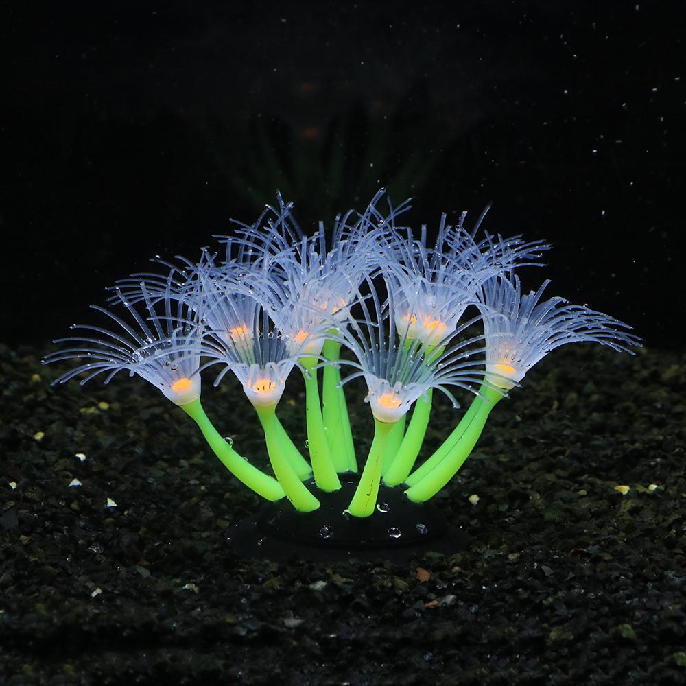 

Флуоресцентный искусственный коралл Подсолнух для аквариума Декоративное украшение для аквариума, Безопасный для рыб Реалистичный подводный декор зелёный