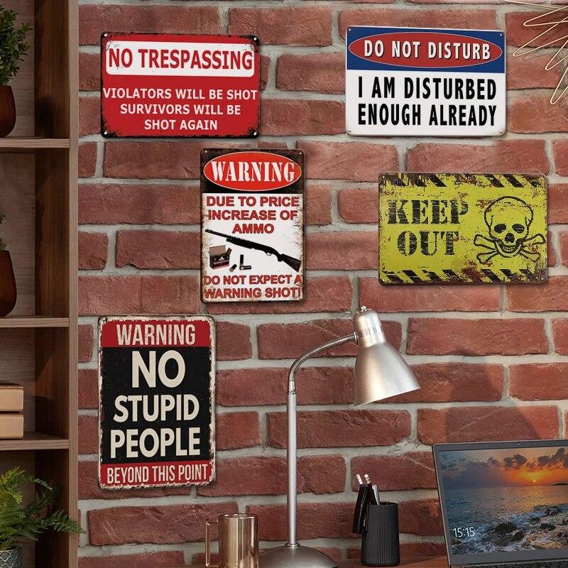 Warning Tin Sign Caution Decoraitve Plaque No Trespassing Retro Metal Vintage Plate Garden Man Cave Club Home Shop Wall Decor