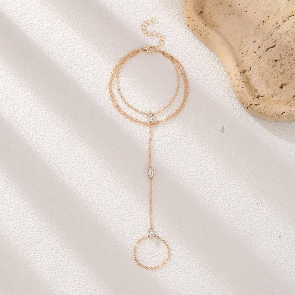 Gold/Silver Finger Bracelets Shiny Rhinestones Delicate Thin Chain Ring Bracelets Handmade Multilayer Vintage
