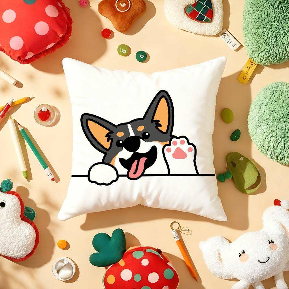 Cute Dog Waving Paw Pillow Case Plush Fabric Soft DoubleSided Printed Sofa Warm Winter Home Gift Cushion Cover