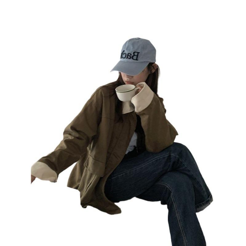 New Spring and Autumn Retro Splicing Korean Style Loose Jacket Women's Long Sleeve Top