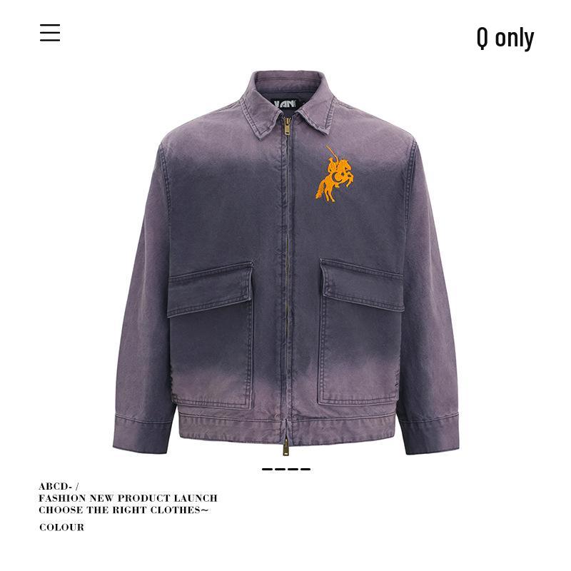 

Unisex Vintage Washed Gradient Workwear Jacket with Large Pockets M