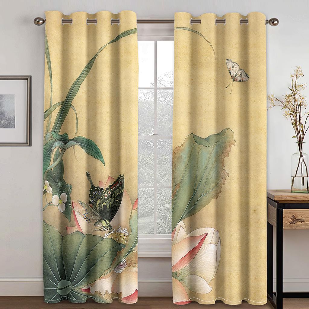2pcs Red Large Leaved Flower Thin Polyester Semi-shading Curtains for Livingroom Window Treatments Grommet Drapes Free Shipping