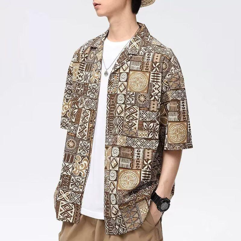 

Американская ретро гавайская рубашка с коротким рукавом, мужская, свободного кроя, модный бренд, большой размер, рукав до локтя, принт для пляжного отдыха XXXL коричневый