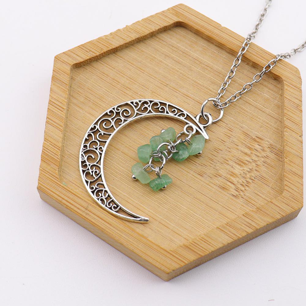 Handmade Crochet Moon Crystal Tassel Grape Cluster Natural Stone Necklace