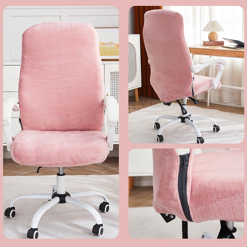

Plush Office Chair Cover Simple Elastic Rotating Chair Covers with Zipper Fabric Seat Slipcovers for Play Gaming Room Bedroom S (As picture)