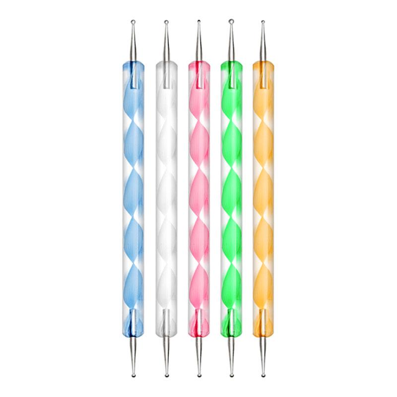5-Piece Nail Art Spiral Rhinestone & Bead Picker Set - Double-Ended Pen for Pattern Painting & Gel Polish Application
