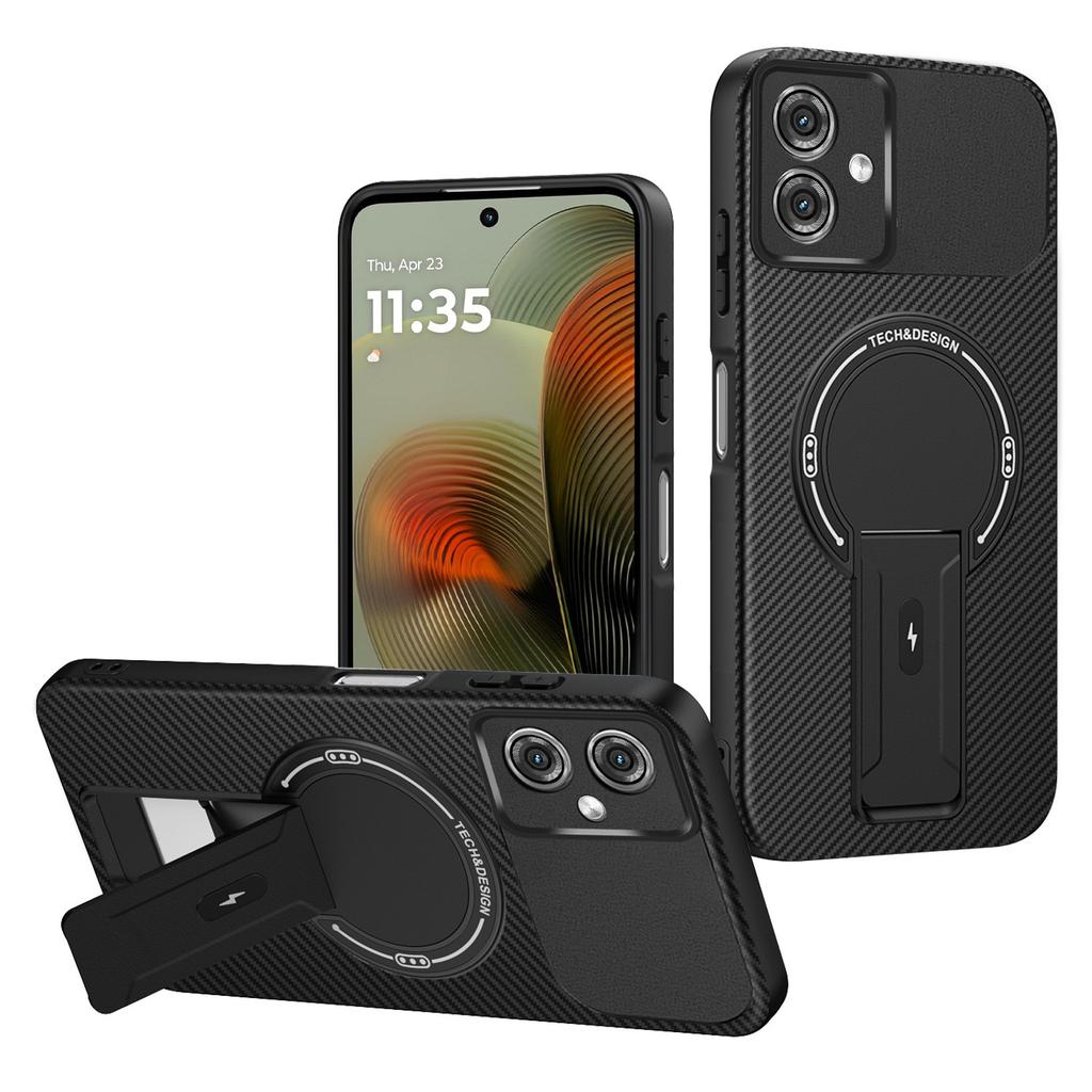 For Motorola Moto G55 5G Case Carbon Fiber Texture PC + TPU Phone Cover with Kickstand
