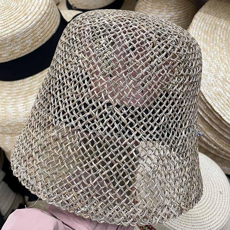 

Летняя шляпа от солнца из морских водорослей, плетеная, дышащая, мужская и женская, соломенная шляпа с отверстиями, солнцезащитная шляпа-ведро для морского отдыха, соломенная шляпа, крутая шляпа Adult (56-58cm)