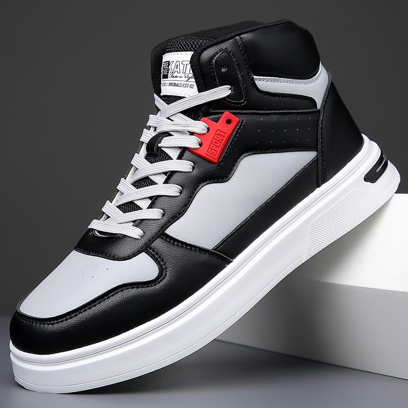 

Осенняя мужская обувь 2025 новый тренд молодежная удобная универсальная на плоской подошве спортивная и повседневная обувь с высоким верхом мужской размер 45 45 чёрный