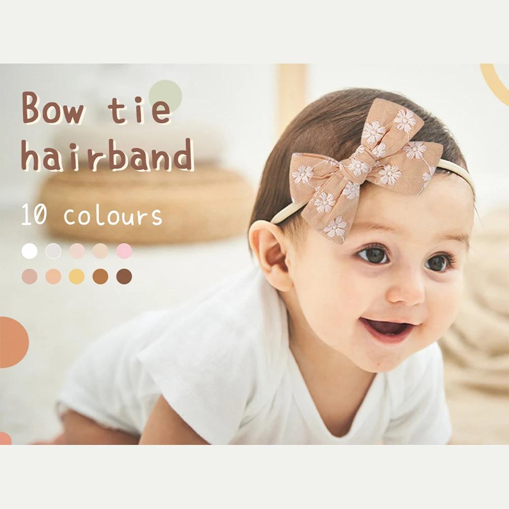 10/12pcs 3.54'' Embroidered Print Bowknot Hair Clips for Baby Girls Cotton Bows Hairpins Barrettes Headwear Hair Accessories