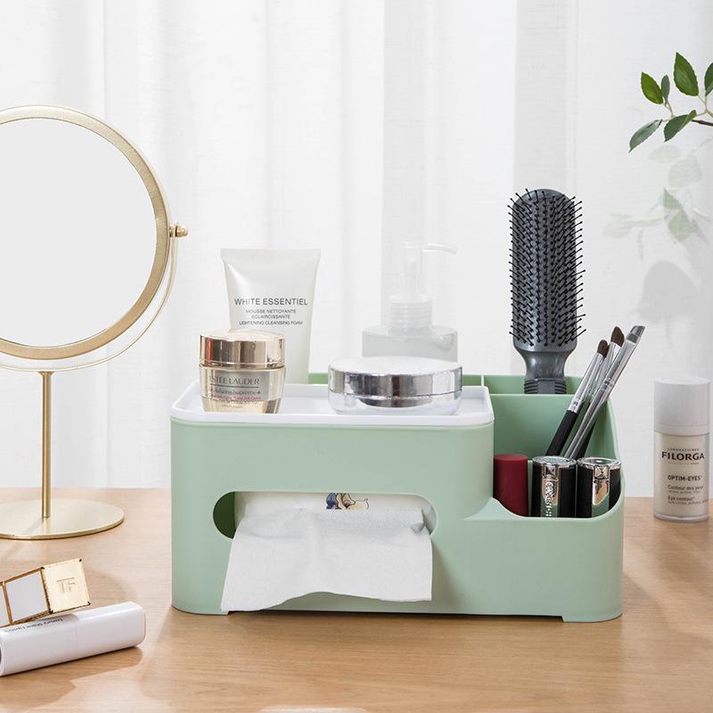 Tabletop Tissue Box Makeup Organizer Paper Box Cover Desktop Storage Box Phone Holder Cosmetic Storage Rack Napkin Holder