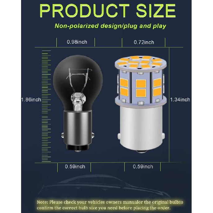 1156 LED Bulb Amber 12V-24V Super Bright 7506 1141 BA15S P21W 1003 LED Bulb for Turn Signal Blinker Lights, Tail Brake Lights, DRL Marker Blinker