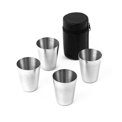 4x Travel Camping Steel Vodka Glasses Case Set