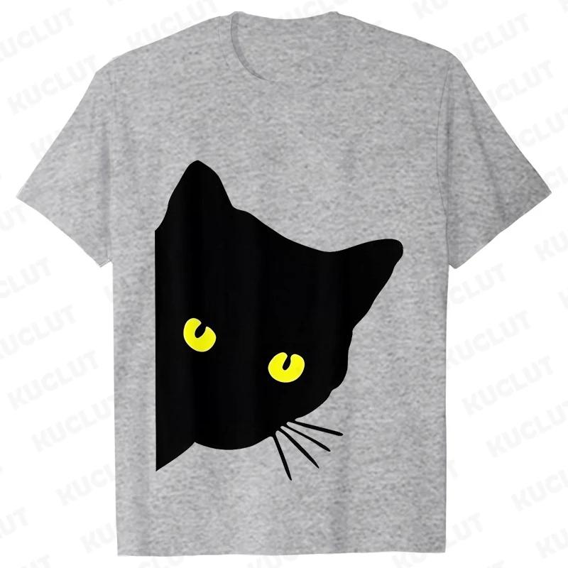 Funny Black Cat Men T-shirt Summer Harajuku Fashion Male Breathable Aesthetic Oversized Clothing Ulzzang Tees Graphic Y2k Tops