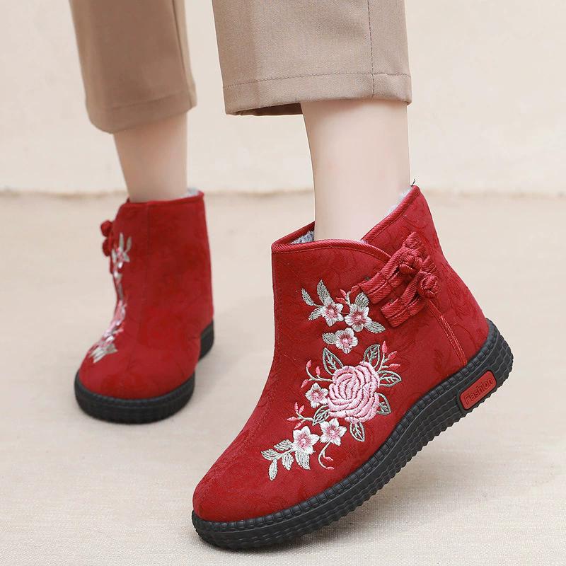 

Winter Cloth Shoes Ethnic Style Botas Mujer Women s Shoes Zapatos Short Warm Boots Woman Bootie Embroidered Cotton Women Boots 41