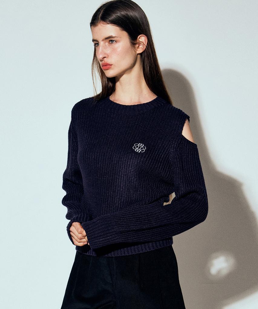 Nigaennikol Shoulder Cut Out Knit_Navy