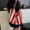 Yogodlns Women Striped Shoulder Bag Simple Carrying Bag Large Capacity Stylish Shoulder Purse Casual Shopping Bag Canvas Commuting Bag