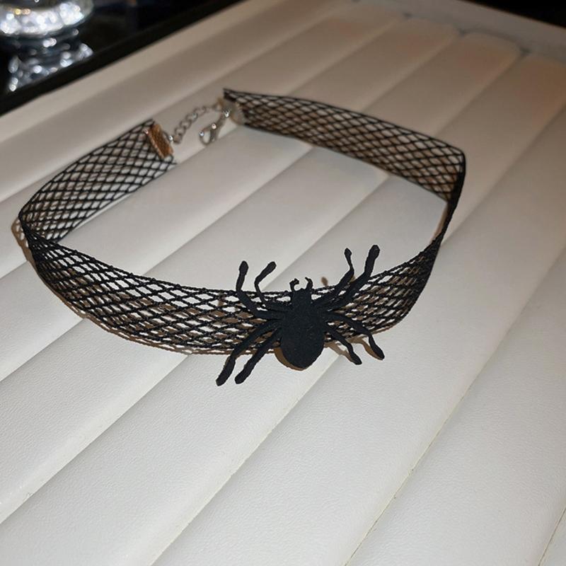 Gargantilha de Halloween para Mulheres Menina Elegante Sexy Renda Preta Gargantilha Cool Steampunk Aranha Colar Joia Presente Mulheres