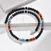 Collier Perles Pierre Naturelle Colorée Bohème, Ras-de-cou Tendance Vintage Acier Inoxydable pour Homme, Cadeau Bijou Étanche