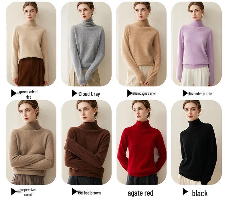 Women's Pure Cashmere High Neck Sweater - 2026 Autumn/Winter Collection, Loose, Slimming, Thick Knitwear.