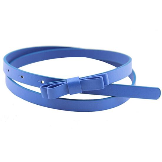 Women's Candy Color 2 Layers Bowknot Thin Narrow Belt PU Leather Waistband Strap