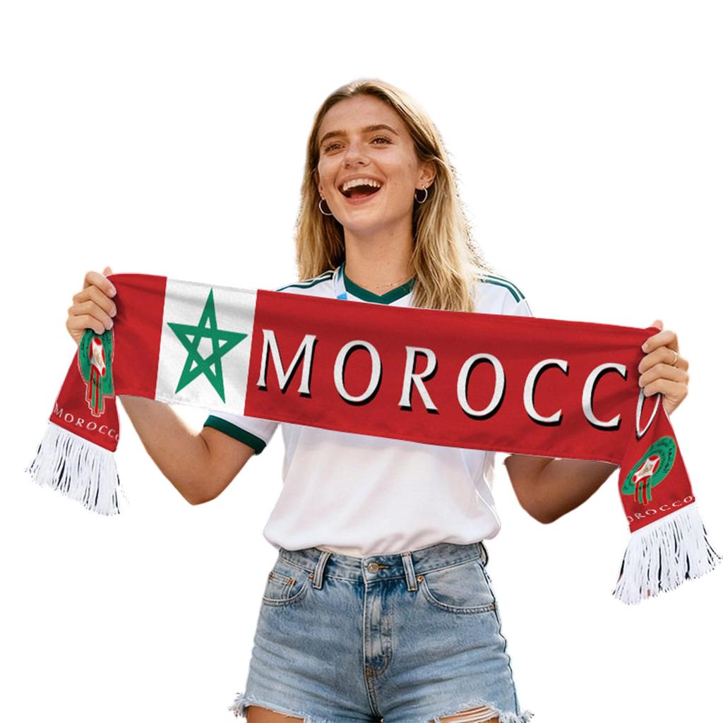 Morocco Soccer Fan Scarf World Cup Football Supporter Scarf Club Team Football Fan Merchandise Accessories for Outdoor Events and Matches