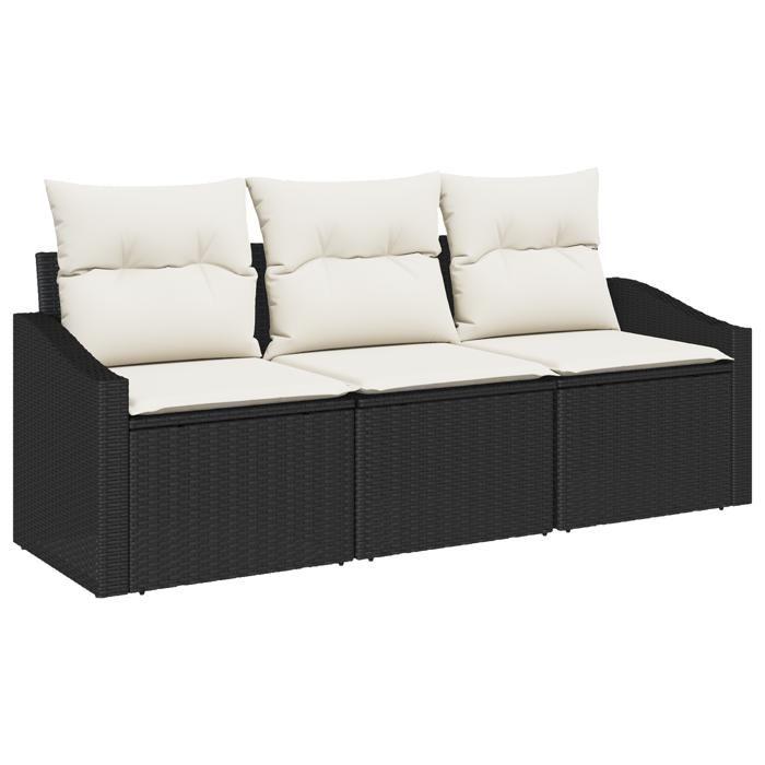 VidaXL Ensemble de salle à manger de jardin 3 pièces avec coussins en poly rattan noir 3355246