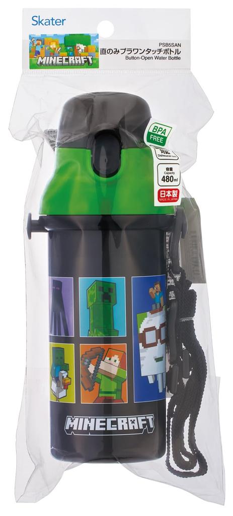 Skater Wasser Spülmaschinenfest Hergestellt in Minecraft Kinder Trinkflasche, Kunststoff, 480ml, Ein-Knopf Öffnen/Schließen, Sicher, Japan, 26, Jungen, PSB5SAN-A