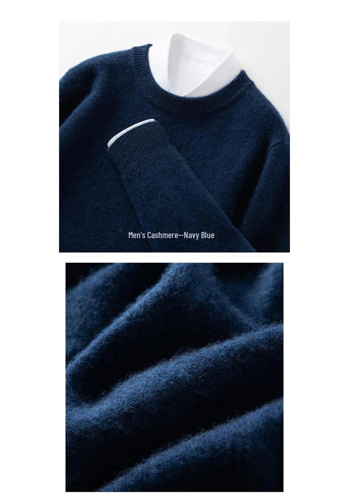 Autumn-Winter Men's Round Neck Solid Knit Sweater - Double Strand Trendy Base Layer