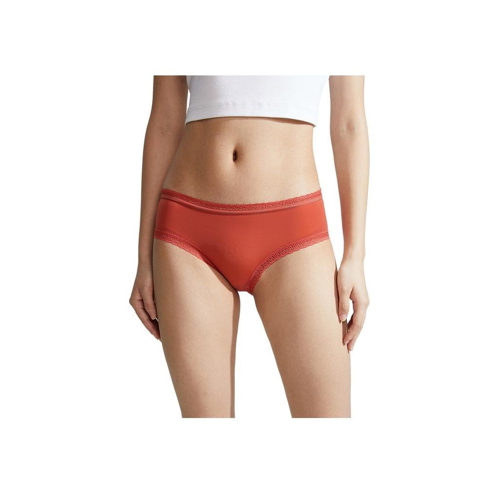 Calvin Klein Sexy Lace Panel Cotton Briefs Women underwear Sunset-Red QD3767XAU