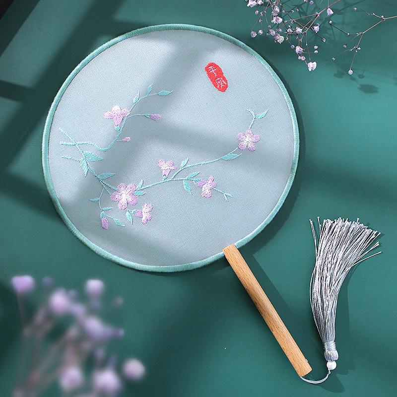 DIY Anfänger Sommer Stickset: Runder Fächer im antiken Stil mit Su-Stickerei und Bandstempel