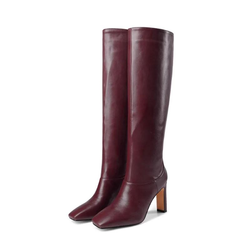 Fashion New Square Toe Square Heel Simple Black Beige Brown Knee High Boots European American Fashion Commute Women's Boots Size 35-43