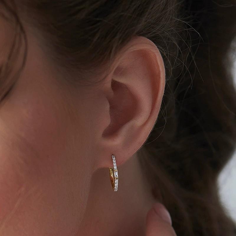 925 Silver Fashion Jewelry Sterling Silver 18K Gold Plated Simple Daily Wear Zircon Hoop Earring Party Gift for Women