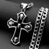 Hollow Punk Skeleton Cross Pendant Necklace For Women Men Stainless Steel Silver Color Skull Street Dark Chain Jewelry Gifts