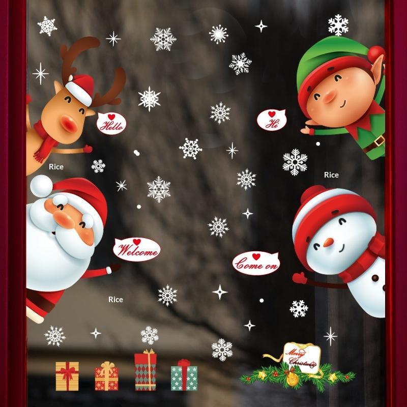 Christmas Window Static Stickers 2/4 Sheet Easy Peel Removable Santa Reindeer Snowflake Decals for Winter Holiday Party Decor