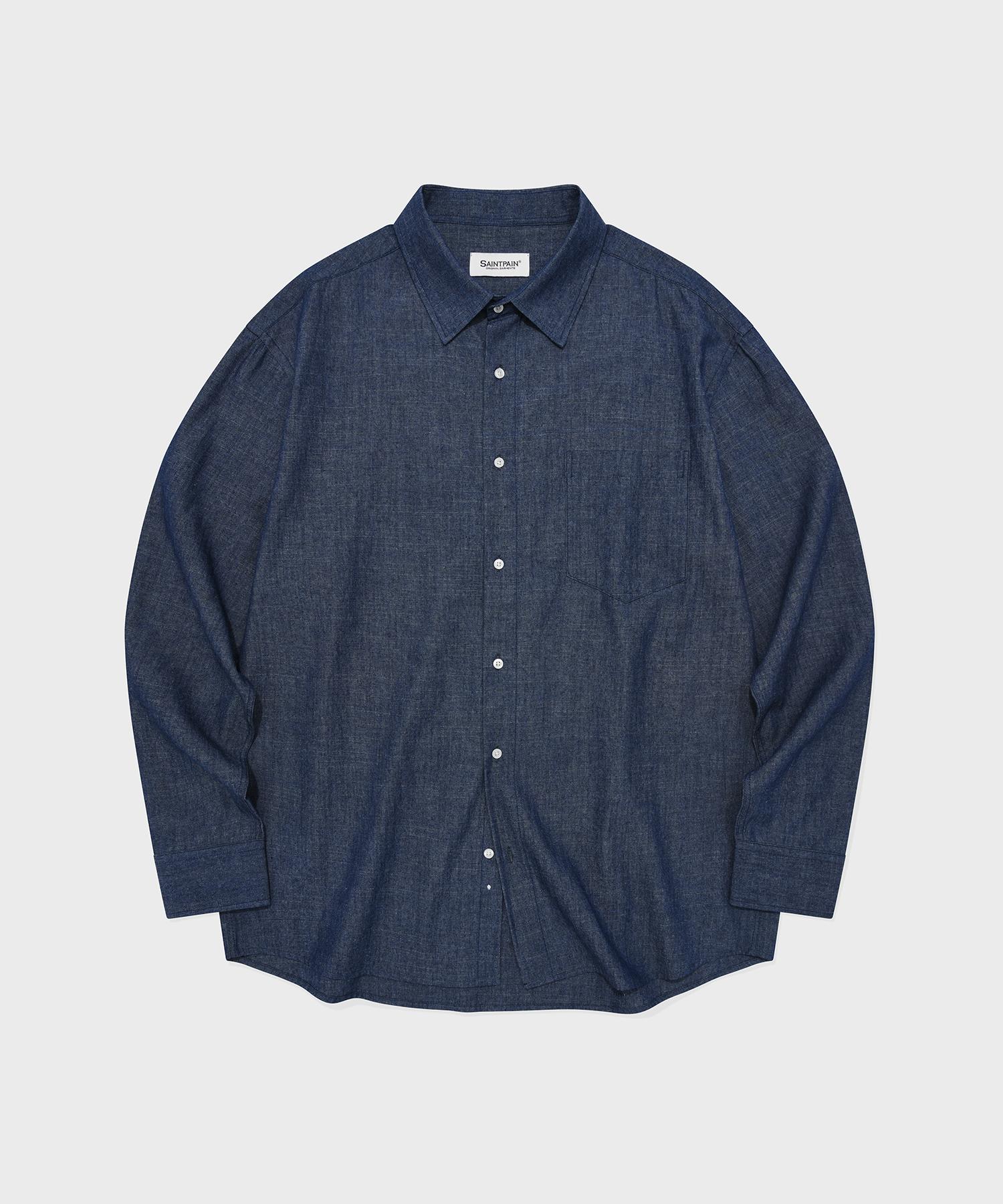 Saint Pain Sp Chambray Oversized Shirt - Blue Blue/L