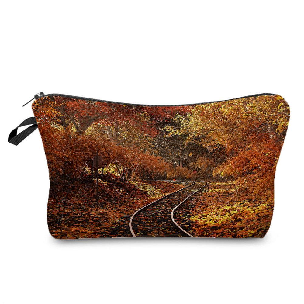 Women Railway Print Cosmetic Bag Toiletries Organize Travel Storage Case 6782