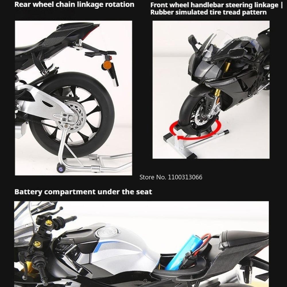 1:6 Scale Alloy Diecast R1M Motorcycles Toys Models Cars Rubber Tires Vehicles Light Sound Miniature Motorcycle Birthday Gifts