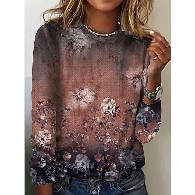 Vintage Floral Print Long Sleeved Women's T-shirts