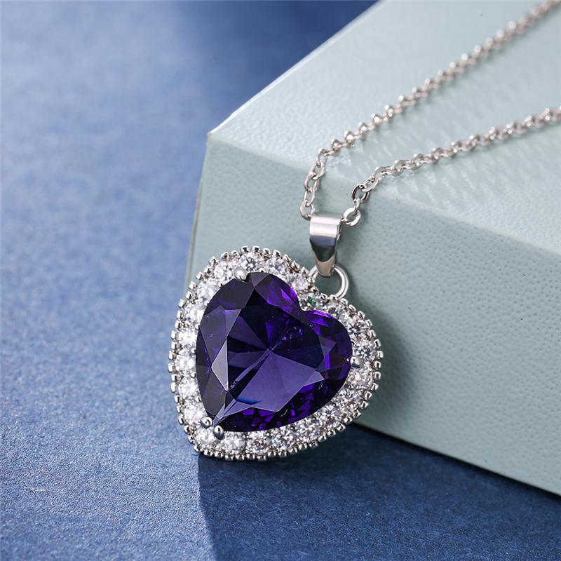 

Радуга кубический цирконий сердце кулон ожерелье сердце камень серебряная цепочка на ключицу для женщин юбилейные украшения фиолетовый