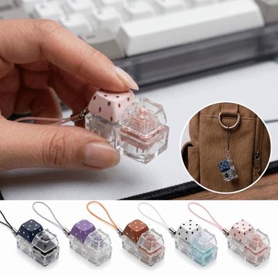 Mechanical Switch Button Keychain Transparent Base Clicker Pendant Dice Key Charm  Key Hanging