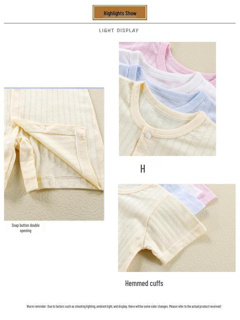 Newborn Cotton Short Sleeve Summer Romper: Open-Front Bodysuit for Boys & Girls