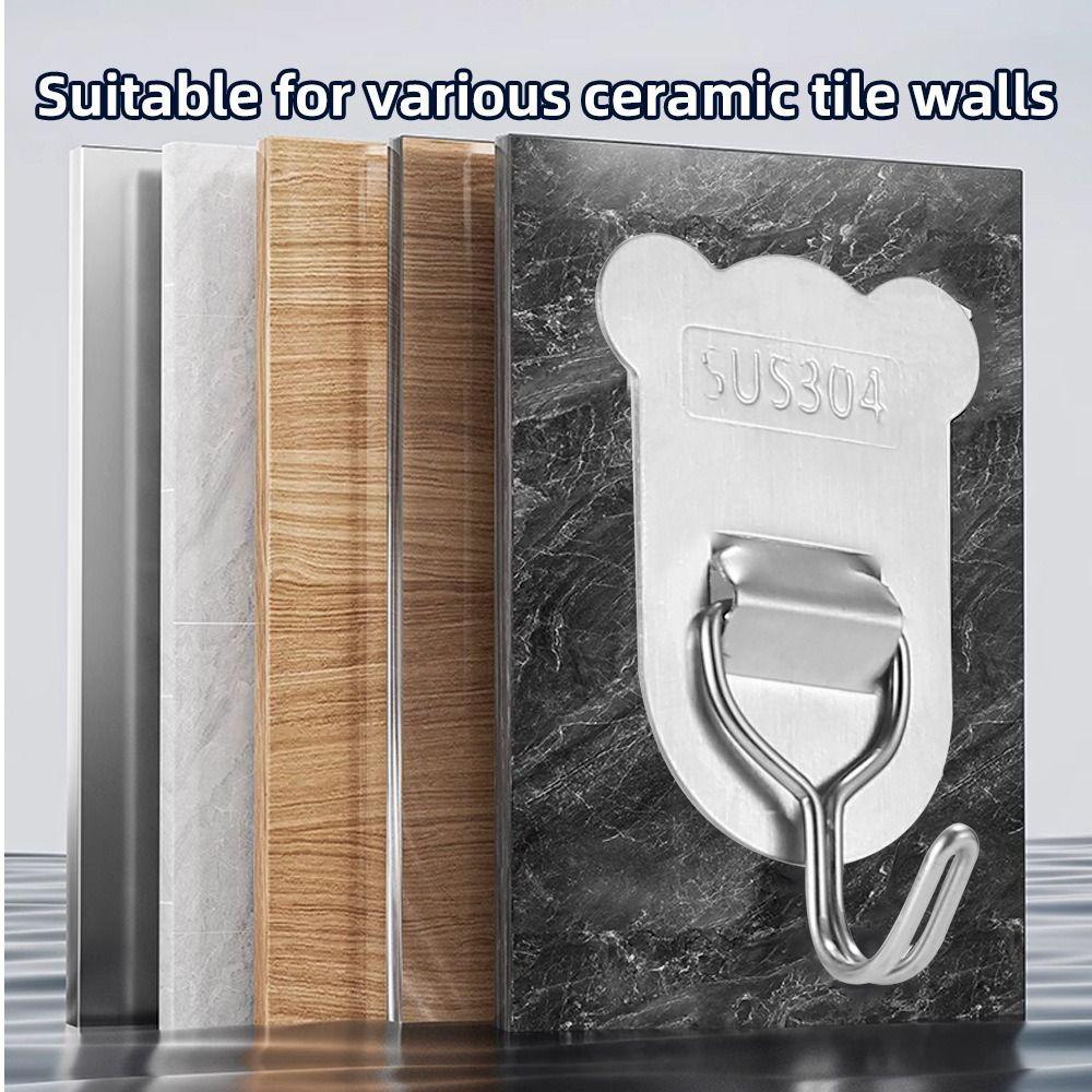 5/8PCS Stainless Steel Self-adhesive Hook No Punching Door Behind Hook Sticky Hook  Bathroom Kitchen