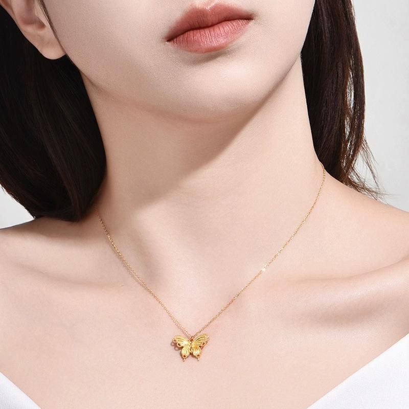 Sterling Silver S925 New Guo Feng Mori Style Light Luxury Silk Butterfly Necklace for Women Trendy Sweet Design Sense