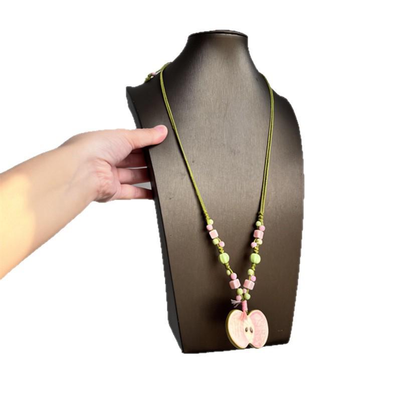 Pink Ceramic Apple Beaded Pendant Necklace - Colorful Clavicle Chain for Women