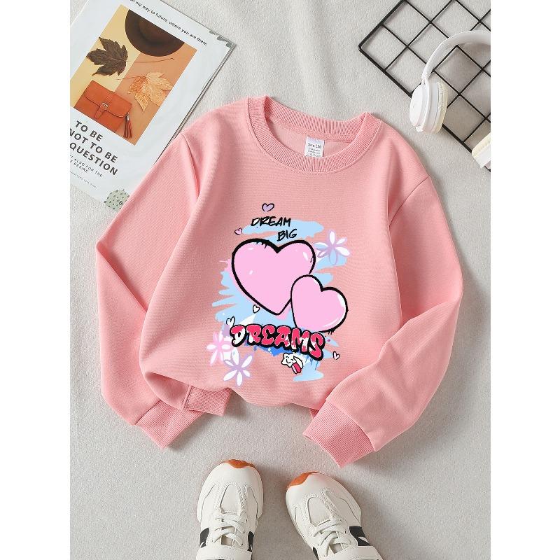 European sizes Kids' Casual Sweatshirt Printed Round Neck Pullover, Dream Big Hearts Dreams, Casual Comfortable