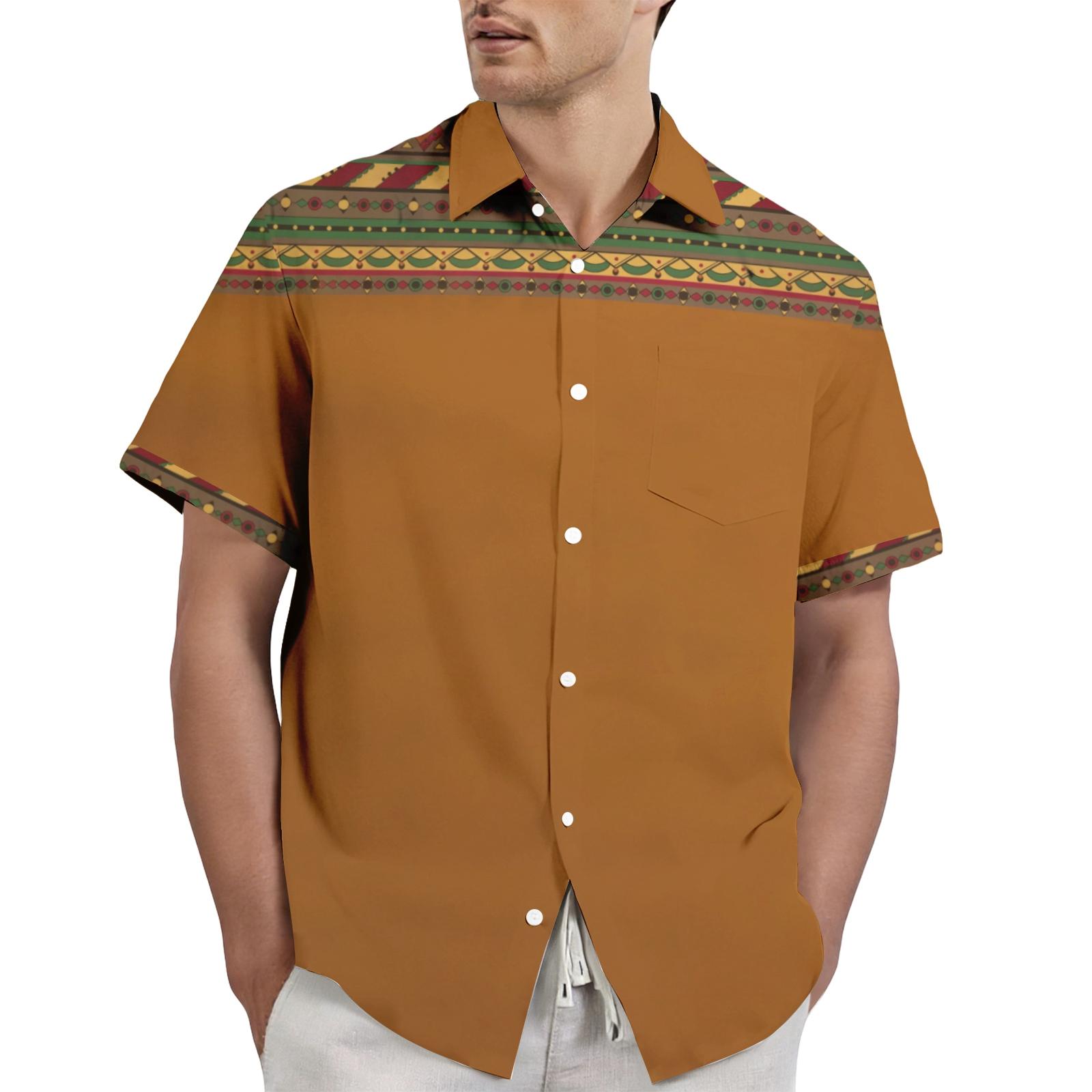 

Men s casual stylish retro texture printed shirt - Men s lapel short-sleeved button-up shirt XXL шафрановий