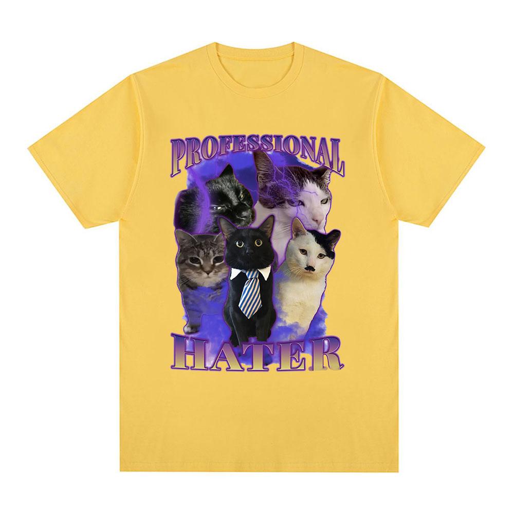 T-shirts graphiques mème chat drôle Hater professionnel Mode unisexe T-shirt Été Couples Décontracté Coton T-shirts surdimensionnés Vêtements