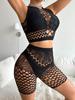 Net Clothes, Sexy Underwear, Pajamas Set, Popular Sexy Hollow Black Silk Jacquard, Tight And Thin One-Piece.